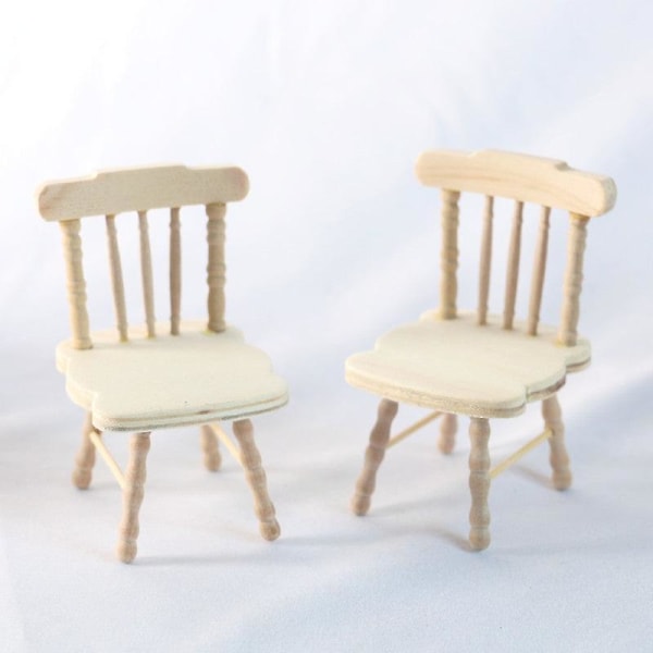 Miniature Møbler Legetøj Dukker Hus DIY Dekoration Tilbehør Mini Solid Wood Plain Chair