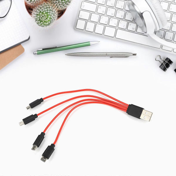 Multi Opladerkabel Splitter Universal 4 i 1 Multi USB Kabel Opladerledning til Flere Enheder til Android Telefon Tablet Multicolor