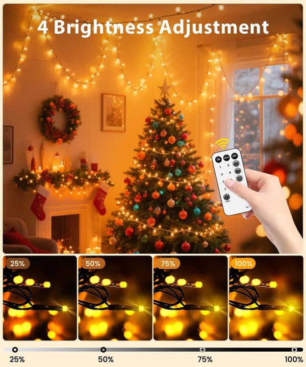 20m 200 LED String Lights - IP44 Waterproof with Remote Control and Memory, 8 Modes and Timer - Warm White for Garden, Wedding, Christmas and [YJD]