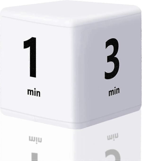 Kubtimer, Tidshanteringskub, Gravitationssensor Flip Timer 1-3-5-10 Minuter för Studier, Matlagning, Träning, Yoga (Vit)