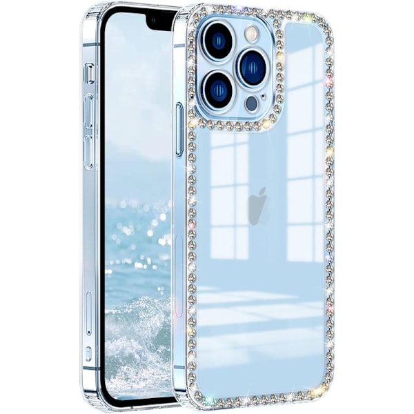 1 st. Kompatibelt iPhone 13 Pro Max Transparent Skal Sött för Kvinnor Flickor Bling Diamant Glitter Strass Glimmande B