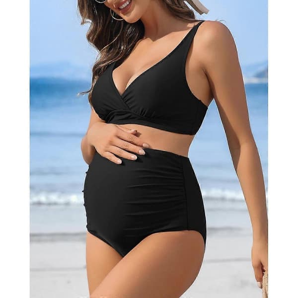 Charmleaks Gravid Bikini Set med Hög Midja blue M