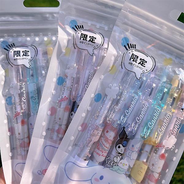 6-pack Kawaii Sanrio Gelkynä Cartoon Anime Koulu Tarvikkeet Kuromi My Melody Cinnamoroll 0,5 mm Musta Korkea Laatu Opiskelijoille