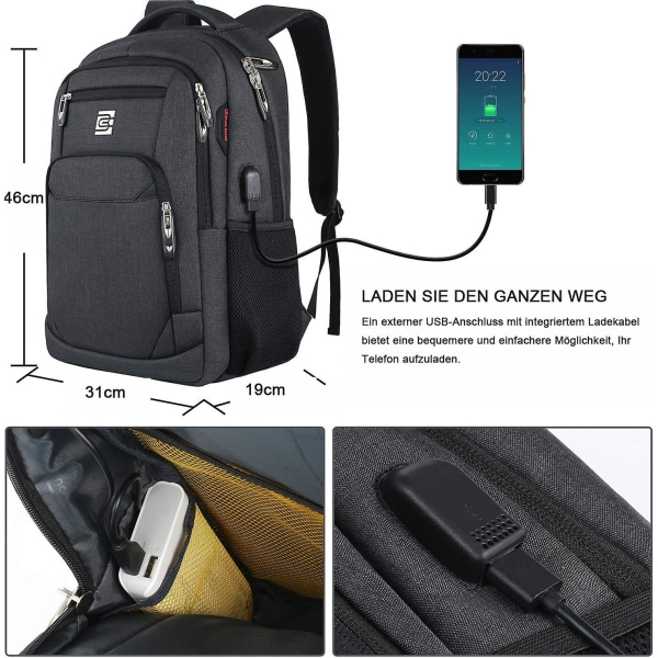 Kxj-laptop ryggsäck 18" stor vattentät väska med hörlursuttag Rfid-ficka för %-5