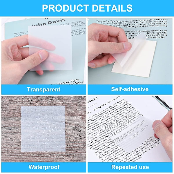Transparenta självhäftande lappar 75*75mm 200st Självhäftande anteckningsblock Transparenta självhäftande flikar Post-it-lappar Påminnelselappar för lärande