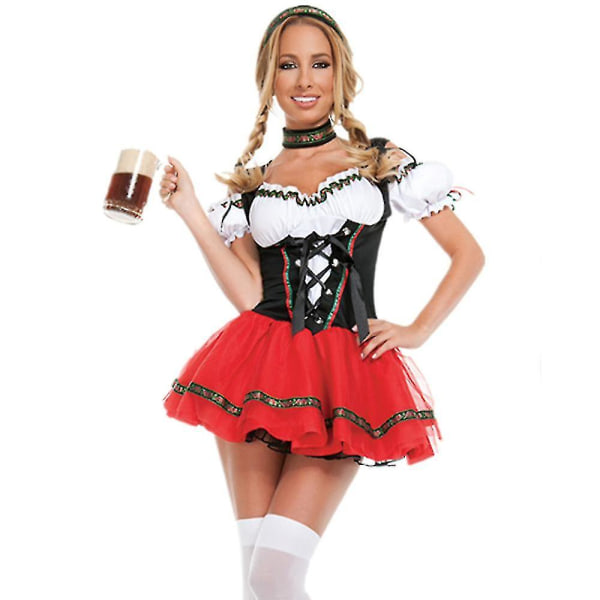 Ølserverdrakt Kvinne Oktoberfest Dirndl Kjole Voksen Halloween Festantrekk XL