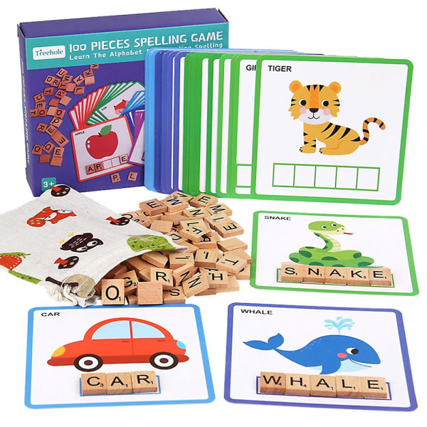 Bokstavmatchende spill Trealfabetblokker Engelske ordkort Barnelæringsleketøy