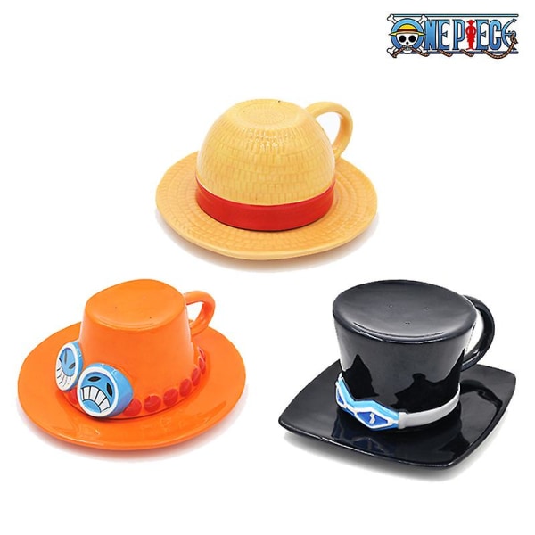 Ny Anime One Piece Cosplay Mugg Vattenkopp Kreativ Tre bröder Hattformad kaffekopp Luffy Ace Sabo Keramikkopp för fester 1-470ML 201-300ML