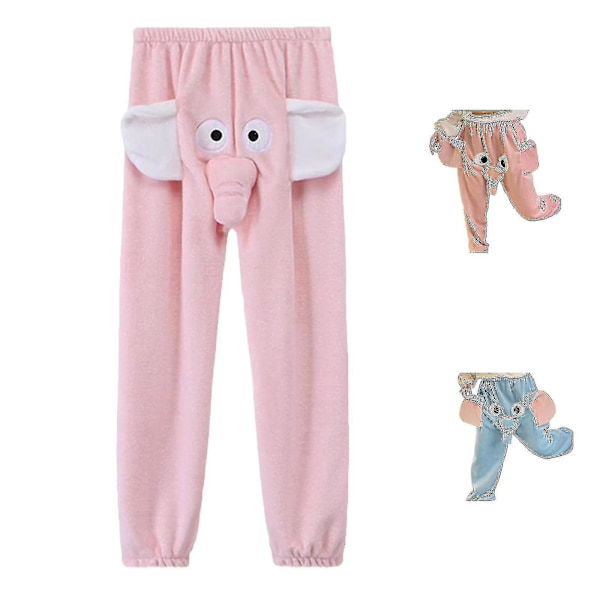 Sjove Elefant Bukser til Kvinder og Mænd - Loungewear til Hjemmet - Bløde Par Pyjamasbukser - Gave til Kæresten XXL Pink