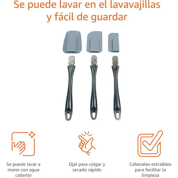 Basics Rektangulära silikonspatlar, 3-pack, små, medelstora, stora, grå