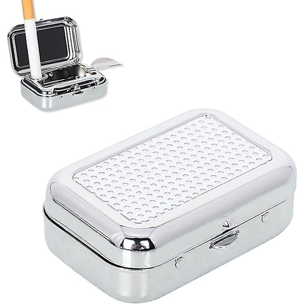 Portable Ashtray with Lid, Mini Portable Ashtray, Portable Travel Ashtray with Lid, Anti-Odor Pocket Ashtray, Mini Square Stainless Steel Ashtray, Wh