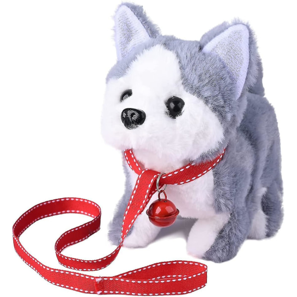Plys Husky Hundelegetøj Hvalpe Elektronisk interaktiv kæledyrshund - Gå, gøen, logrende hale, strækkende selskabsdyr til børn (husky hund)