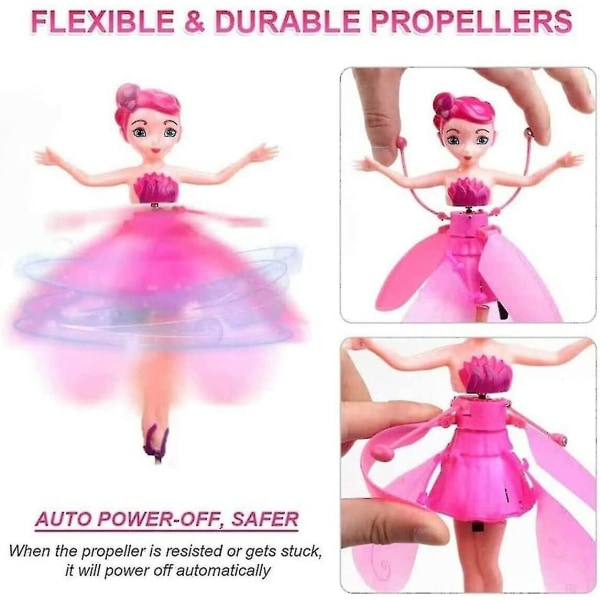 Lentävä keiju Lentävä prinsessanukke Magic infrapuna-induktioohjauslelu, maaginen lentävä piksilelu tytölle lelut lahjat Pink