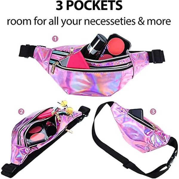 2 delar Holographic Fanny Pack Metallic Färg Sport Midjeväska För Kvinnor Män Barn