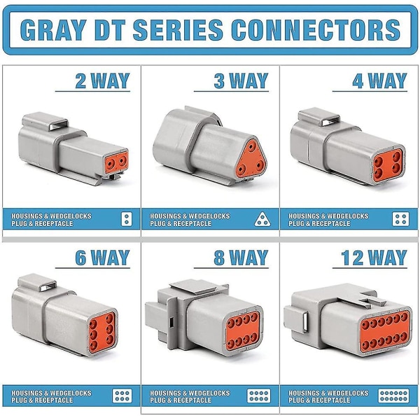 188 stk Deutsch Dt Grey koblingssett med 16 solide kontakter i 2,3,4,6,8 og 12 pins konfigurasjoner, bilkontakter