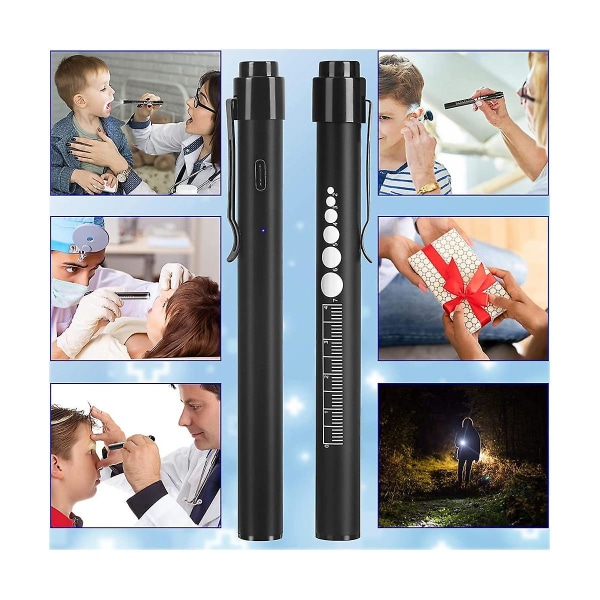 Genopladelig Pen Light Med Pupil Måler Led Penlights, USB Genopladelig Penlight Gaver Til Sygeplejersker Nu Black
