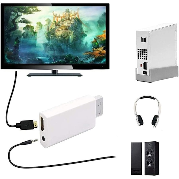 Wii til HDMI-adapter - Wii til HDMI-konverteradapter Full HD 1080P videokonverter med lyd 3,5 mm jack-utgang