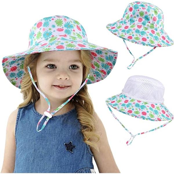 nisex Bucket Hat Barnhatt Solhatt, UPF50 Solskydd Hopfällbar Sommar Strand Solkeps med Justerbar Hakrem, Ålder 1-6 Baby Pojkar Flickor Barn
