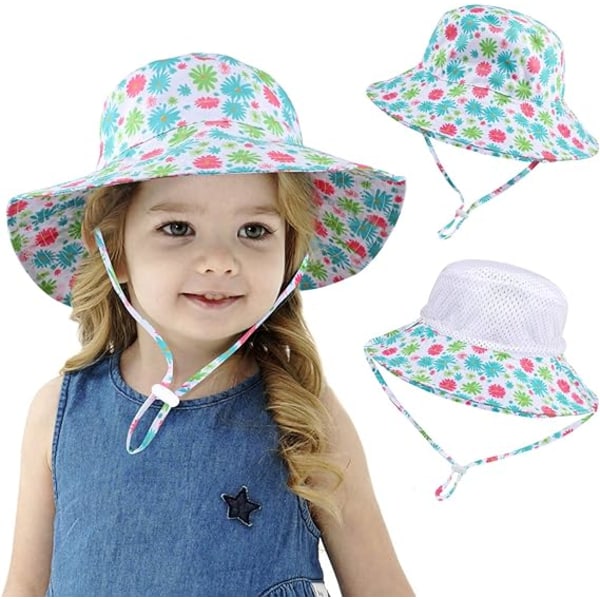nisex Bucket Hat Lasten aurinkohattu, UPF50 aurinkosuoja Taitettava kesäinen ranta- cap säädettävällä leukahihnalla, 1-6 vuotiaat baby tytöt lapset