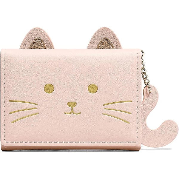 3d Cat Face Wallet Tail Tri-fold lommebok ID-kort med glidelåslomme (rosa)