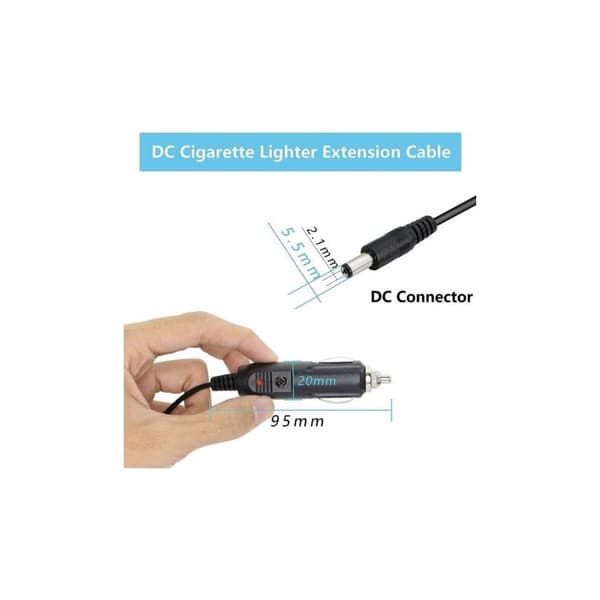 12V 3A DC cigarettænderadapterkabel 5.5x2.1mm, til bil-DVR bakkamera CCTV-skærme - Sort 1 cm