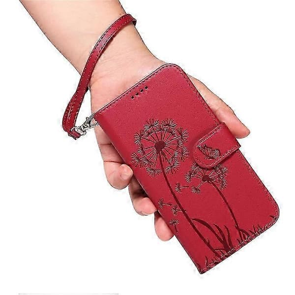 Kompatibel med iPhone 16 Läderfodral Plånboksfodral Maskrosavtryck Red