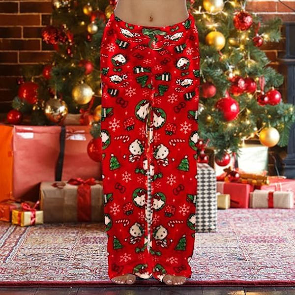 Søde tegneserie pyjamas bukser kvinder all over print flannel pyjamas jul halloween varm hjem sove graffiti bukser Stil-5 Large