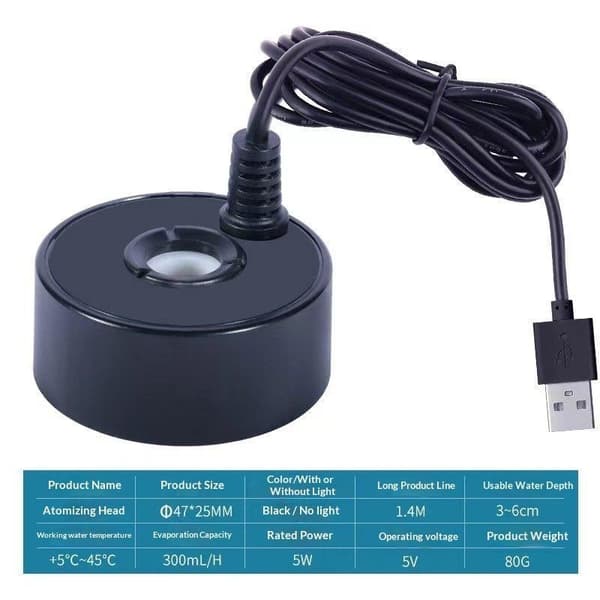 5V USB Tågemaskine Tåge Nebulisator Vandfontæne Akvarium Dam A1