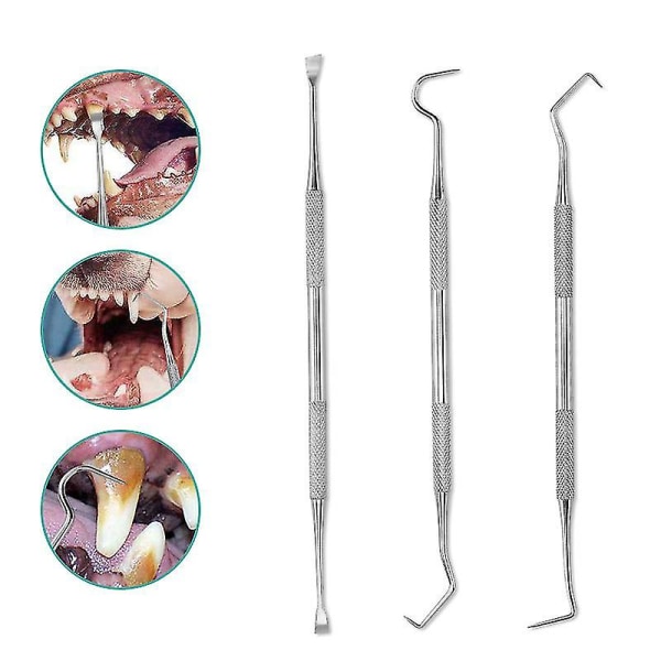 Professionelt tandværktøj, hundetænder og skraber Rustfrit stål tandstensfjerner, 3 pakke rustfrit stål hundetænder rengøringsværktøj