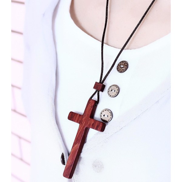 Naturligt ebenholts trä kors hänge halsband för män kvinnor pojke flicka trä halsband red sandalwood