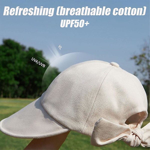 Kvinner Foldbar Sløyfe Sol Visor Cap UV Beskyttelse Bred Bremskjerm Solhatt Utendørs Sommer Beige