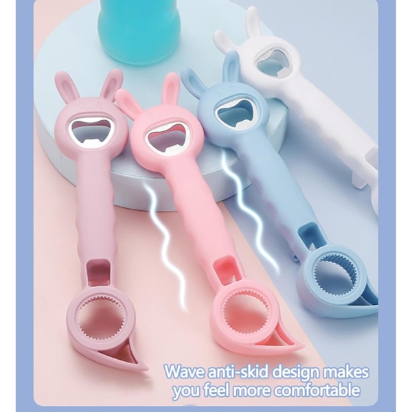 2-pack plastflasköppnare, 4-i-1 manuell flasköppnare, multifunktionell söt burköppnare, bärbar (blå)