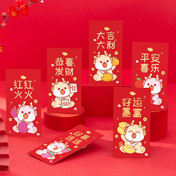 6 st Mini Bröllop Hongbao Bronzing Röda Kuvert för Nytt År De A12