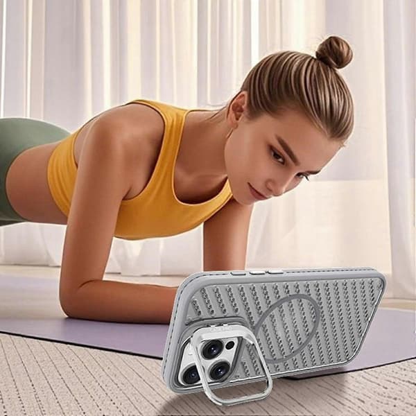 Magnetisk PC TPU bagside med hult design og linse-støttefod til iPhone 16 Pro Max Grey Grey