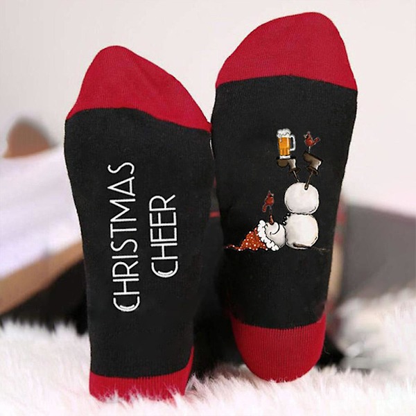 Unisex Christmas Novelty Mid-calf Socks Colorblock Snowman Printed Casual Cotton Socks Xmas Gift