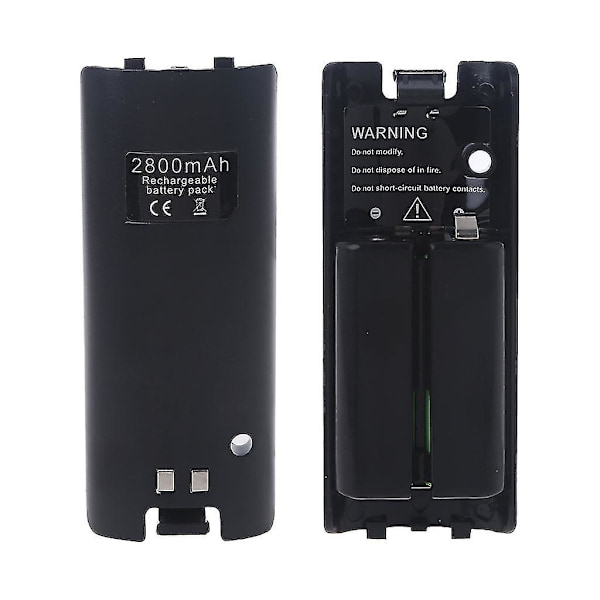 2 stk. Svart/hvitt oppladbart batteri for Wii-spillkonsolltilbehør 2800mah Black