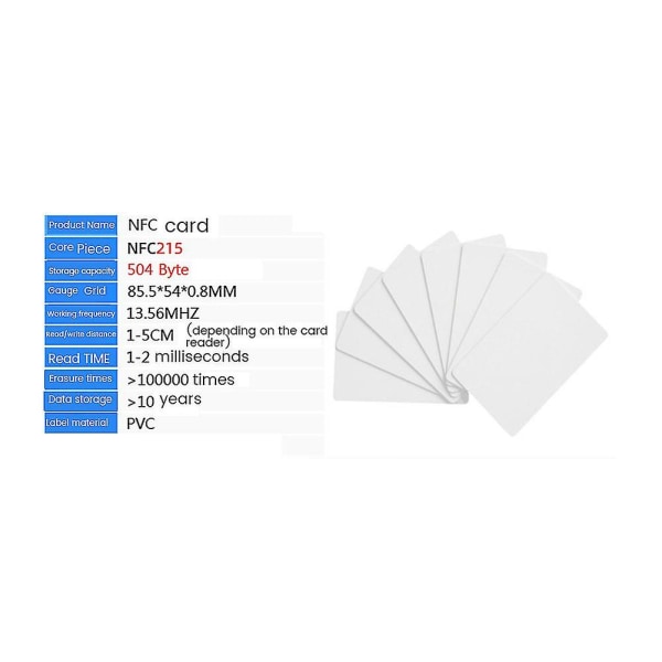 50 stk Nfc 215-kort Nfc-tag Skrevet av Tagmo Fungerer med bryter tilgjengelig for NFC-mobiltelefonstøtte