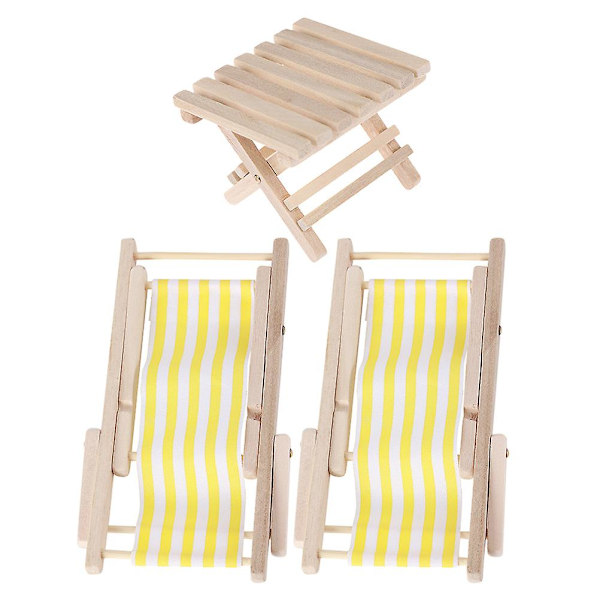 3 st Miniatyr Strandstolar Dockhus Mini Lounge Stol Fällbar Bord Prydnad