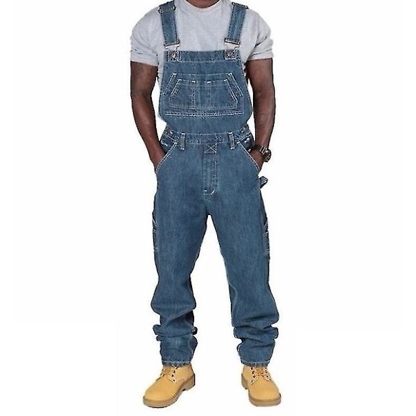Miesten vaaleansiniset säädettävät olkaimet Denim Bib Overalls, farkkuhaalari