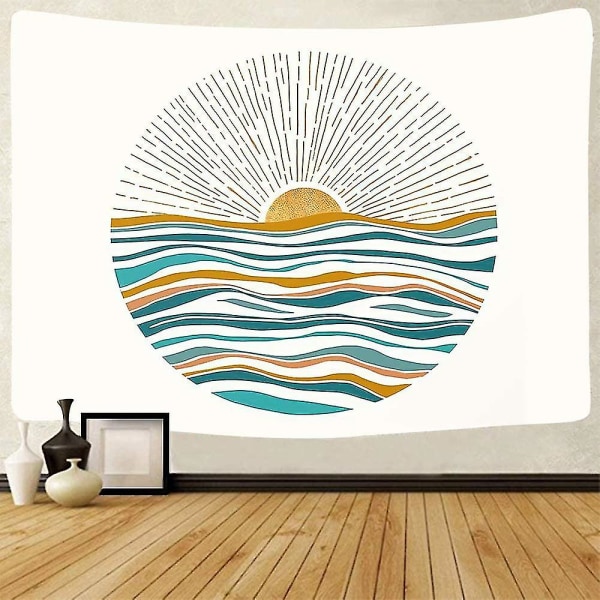 Wabjtam Väggdekor 200x150cm Ocean Sunrise Väggtapet Vågor Mid Century Modern Style Gobeläng Vägghängande konst Heminredning för sovrum, vardagsrum