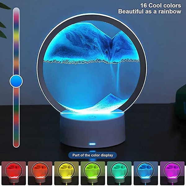 Led Rgb Sandscape Lampe Flytende Sandkunst Nattlys Med 7 Farger Timeglass Lys 3d Display Dekorat