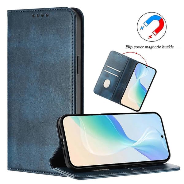 Plånboksfodral för iPhone 17 Pro Max Retro Textur RFID-blockerande Läder Telefonskal Blue Blue