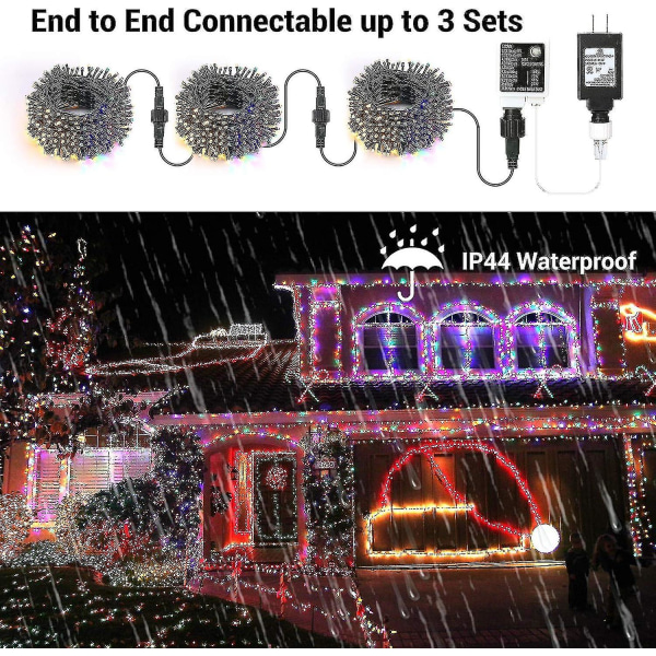 Julelys, 65,67 fot 200 LED-fargeskiftende trelys 11-funksjons varmhvit og flerfarget
