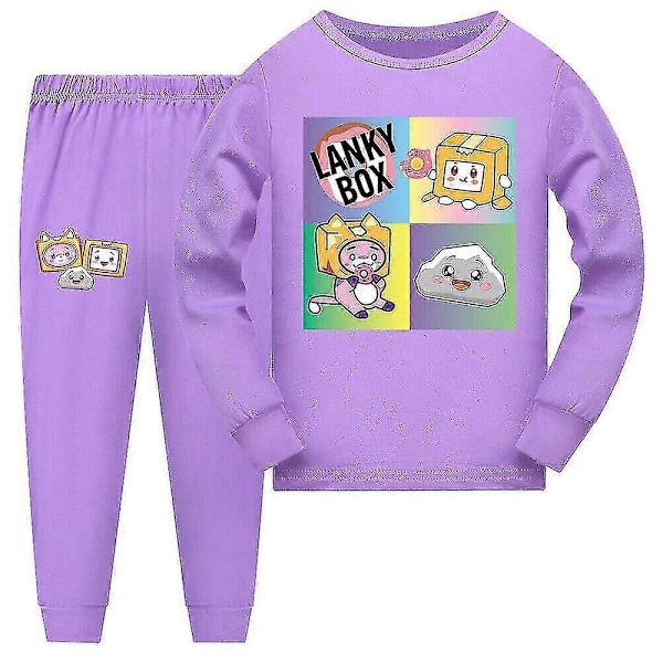 Lankybox Barn og Jenter Nattøy Pyjamas Pjs Sett Lang Ermet Pullover Topp Bukser Soveklær Loungewear Z Purple 11-12 Years