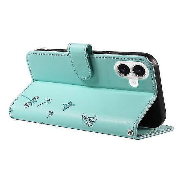 Kompatibel med iPhone 16 Läderfodral Plånboksfodral Maskrosavtryck Green