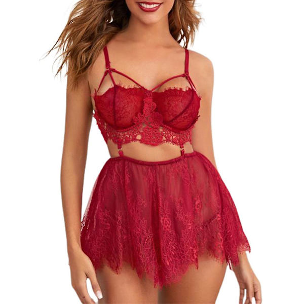 Kvinners Sexy Blonde Lingerie Nattkjole Nattøy Underklær Red L
