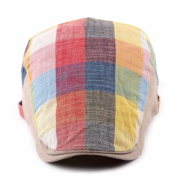 Herre Newsboy Rutete Caps Flat Hat Vintage Golf Kjøring Flat Cabbie Berets Yellow