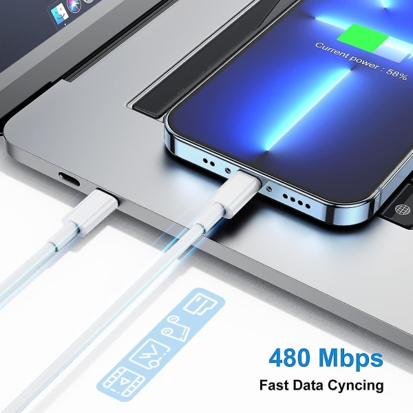 USB C - Lightning -kaapeli 2 m, 2 kpl iPhonen laturin kaapeli 2 m Apple USB C -laturiin Z