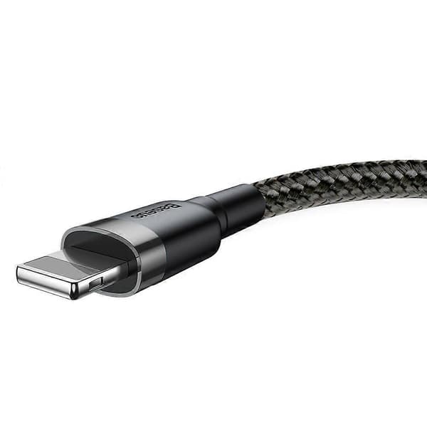 Kestävä nyloninen USB-kaapeli Iphone Lightning QC3.0 2A 3M Musta ja Harmaa