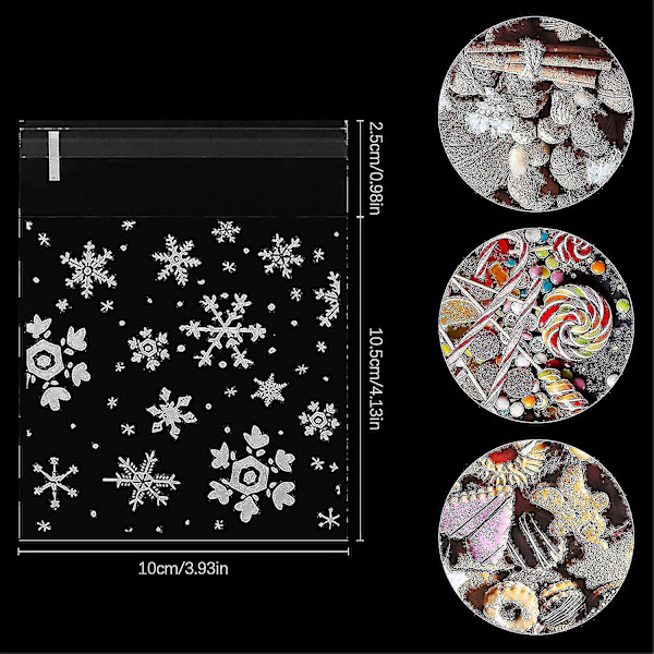 200 stk. Snowflake Cookie Bag Klar Plastikpose Transparent Slik Jule